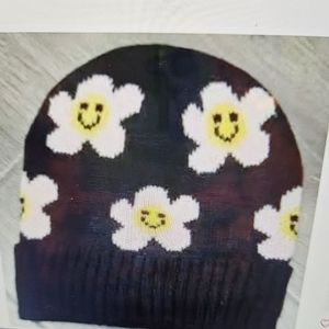 A Girl Thing Black Beanie with White Flowers